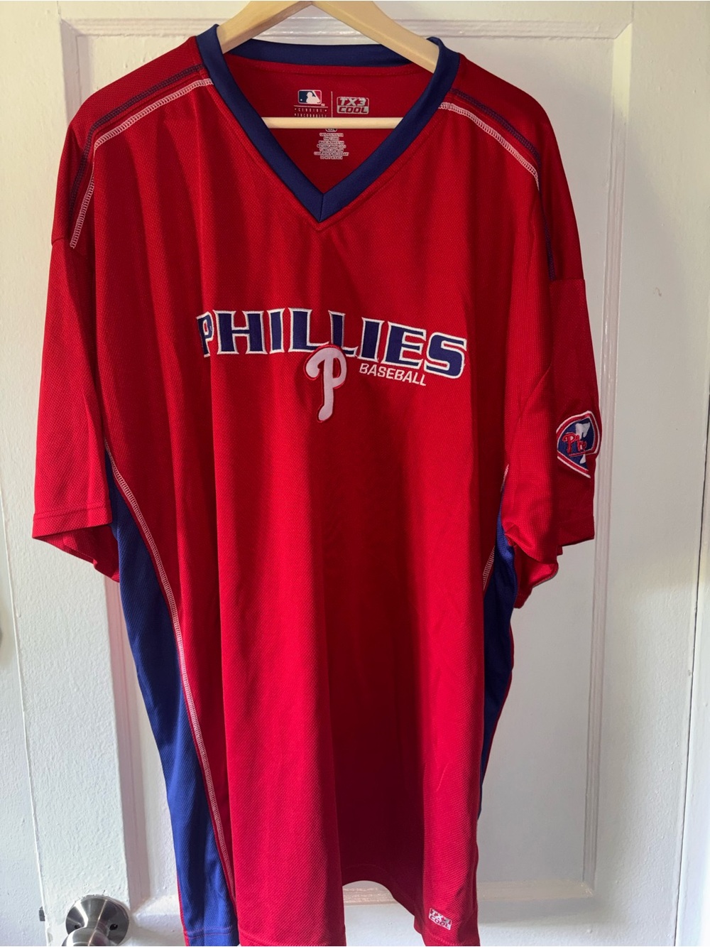 Philadelphia Phillies Embroidered Logo Jersey Mesh Vneck MLB 4XL Red Blue